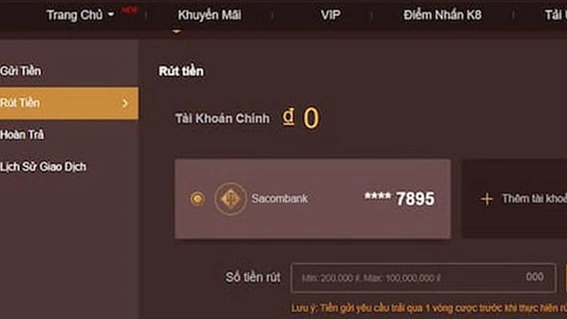 Một số điều cần lưu ý khi anh em thực hiện rút tiền K8bet